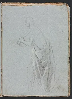 Black Chalk With White Heightening Prints: Verona Sketchbook: Standing male with drapery (page 19)