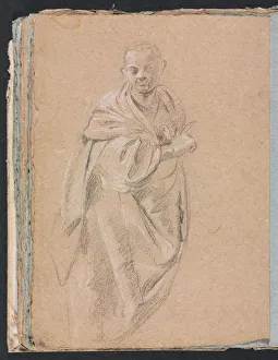 Black Chalk With White Heightening Prints: Verona Sketchbook: Standing monk (page 52)