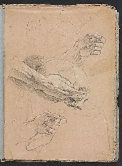 Black Chalk With White Heightening Prints: Verona Sketchbook: Study of hands and skull (page 21)
