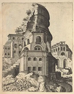 Lambert Prints: Vertical Landscape with the Ruins of the Temple of Venus and Roma