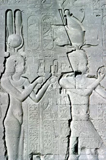 Hathor Collection: Vertical detail of a relief of Cleopatra and Caesarion, Temple of Hathor, Dendera, c125 BC-c60 AD