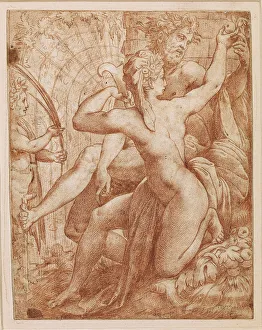 Roman School Prints: Vertumnus and Pomona, c. 1527. Creator: Perino del Vaga (1501-1547)