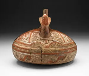 Paracas Collection: Vessel with Abstract Feline Mask and Bird-Head Spout, 650 / 150 B. C. Creator: Unknown