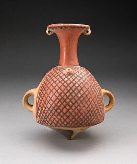 Lambayeque Gallery: Vessel (Aryballos) with Textile Pattern and Spout Modeled as a Head, A.D. 1200 / 1450