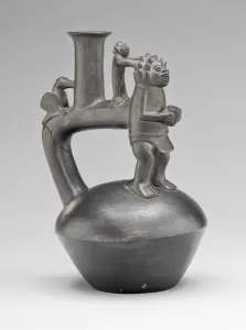 Blackware Prints: Vessel Depicting a Standing Figure with an Attendant, A. D. 1200 / 1450. Creator: Unknown