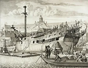 Graving Dock Prints: A Vessel in Dry-Dock, 17th century. Creator: Unknown