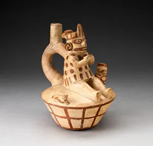Vessel with a Figure Drinking from Cup, with Small Warrior and Dog, 100 B.C./A.D. 500 Vessel with a Figure Drinking from Cup, with Small Warrior and Dog, 100 B.C./A.D. 500