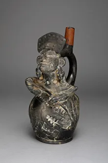Mochica Prints: Vessel in the Form of a Figure, Possibly Ai-Apec, Fishing, 100 B. C. / A. D. 500