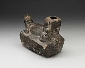 Chimu Gallery: Vessel in the Form of a Flute-Player Laying atop Rectangle Shape, A.D. 1000 / 1400