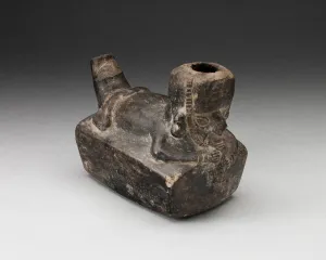 Vessel in the Form of a Flute-Player Laying atop Rectangle Shape, A. D. 1000 / 1400