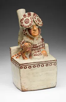 1st Century Ad Prints: Vessel in the Form of a Seated Ruler with a Pampas Cat, A. D. 250 / 550. Creator: Unknown