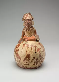Vessel Representing a Seated Figure with a Warfare Scene, 100 B.C. / A.D. 500