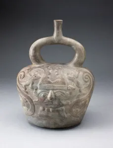 Mochica Prints: Vessel with Sculpted Head Formed by Two Masks, 100 B. C / A. D. 500. Creator: Unknown