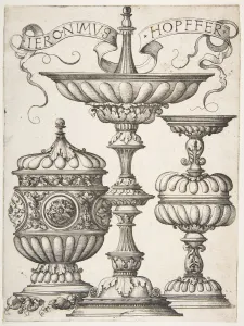Banderole Prints: Three Vessels, 16th century. Creator: Hieronymus Hopfer