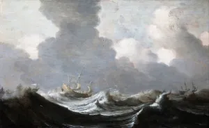 Surge Gallery: Four Vessels Running Before a Gale, 1630. Artist: Mulier, Pieter, the Elder (ca 1610-1659)
