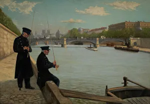 Pensioner Prints: Veterans line fishing, near the Solferino bridge, 1887. Creator: Unknown