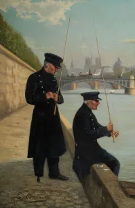 Pensioner Prints: Veterans line fishing, near the Solferino bridge, 1887. Creator: Unknown