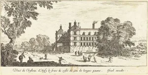 Silvestre Israel Prints: Veue du Chasteau d'Ansy le franc du coste du jeu de longue paume