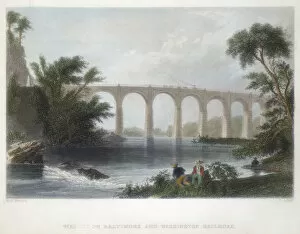 Fishing Collection: Viaduct on the Baltimore & Washington Railroad, c1838. Artist: Henry Adlard