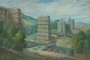 Scaffolding Prints: Viaduct construction near Ruzin, 1953. Creator: Peter Konecny