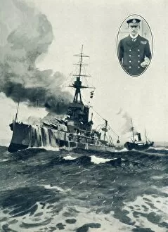 Admiral John Rushworth Jellicoe Collection: Vice Admiral Sir John Jellicoes Flagship, Iron Duke, Being Coaled at Sea. Inset