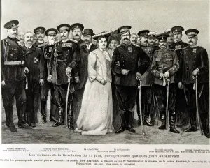 Victims of Serbian revolution on 11th of june, 1903, engraving of the Illustration