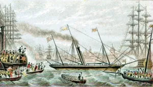 Victoria And Albert Iii Gallery: Victoria and Albert, the first steam-driven royal yacht, c1855