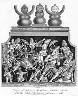 Asura Gallery: Victory of Cali over the Giant Mahish A sura, with the idols of the Temple of Jagannath