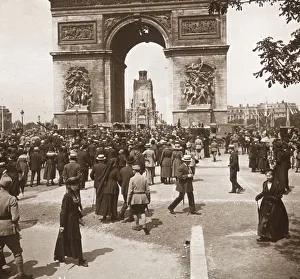 Victory celebration, civilians at the Arc de Triomphe, Paris, France, July 1919 Victory celebration, civilians at the Arc de Triomphe, Paris, France, July 1919