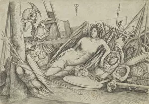 Lying Down Gallery: Victory reclining amid trophies, ca. 1498-1500. Creator: Jacopo de Barbari