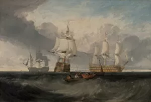 Ships Gallery: The Victory Returning from Trafalgar, in Three Positions, ca. 1806. Creator: JMW Turner
