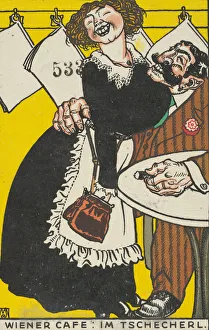 Viennese Gallery: Viennese Cafe: In the Little Cafe (Wiener Cafe: Im Tschecherl), 1911. Creator: Moritz Jung