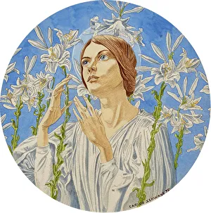 Schwabe Prints: Vierge aux lys (Madonna of the lilies), 1895. Creator: Schwabe; Carlos (1866-1926)