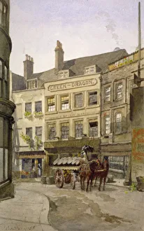 John Crowther Prints: View of no 11 St Andrews Hill and the Green Dragon Inn with a cart of barrels