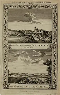 Townscape Prints: View of the Abbey and Town of Dunfermline and View of Leith. Creator: Alexander Hogg