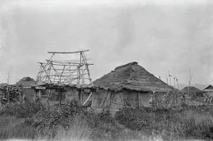 Habitation Prints: View of Ainu village, 1908. Creator: Arnold Genthe
