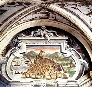 Upper Gallery: View of Algiers, taken from the work of Braun Civitates orbis terrarum, fresco