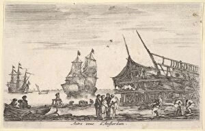 Boatbuilding Gallery: Another view of Amsterdam (Autre vue d Amsterdam), a group of four men stand in center