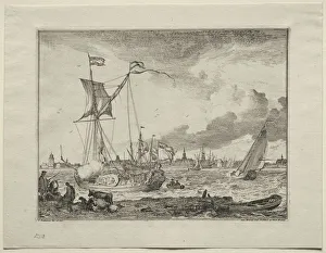 Early 18th Century Prints: View of Amsterdam with Ships in Foreground, 1701. Creator: Ludolf Backhuysen (Dutch