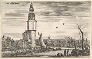 Della Bella Prints: View of Amsterdam (Vue d Amsterdam), a tower and houses to left