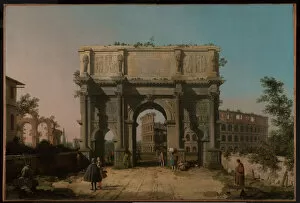 View of the Arch of Constantine with the Colosseum, 1742-1745. Artist: Canaletto (1697-1768)