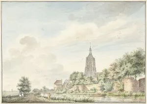 View of Asperen with the city walls and the church tower, 1745-1795. Creator: Jacobus Versteegen