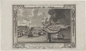 View of the Attack on Bunkers Hill, with the Burning of Charles Town, June 17, 1775, 1781-1783. Creator: John Lodge