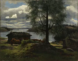 Sayings Prints: View from Aurejarvi lake in the Parish of Kuru, 1872. Creator: August Fredrik Ahlstedt