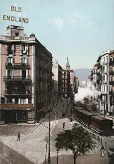 View of Balmes Street, Barcelona, at the end of 19th century, color postcard
