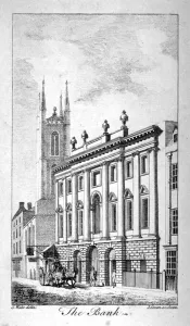 Samuel Wale Prints: View of the Bank of England and St Christopher-le-Stocks, c1750