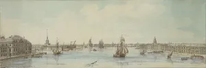 Winter Palace Prints: View of the banks of the river Neva between the Winter Palace and the Academy of Sciences