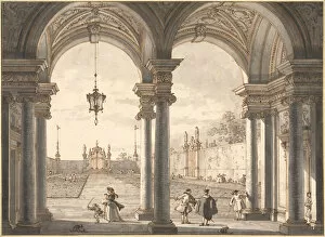 Venetian School Collection: View through a Baroque Colonnade into a Garden, 1760-1768. Artist: Canaletto (1697-1768)