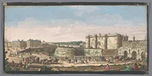 Carriages Prints: View of the Bastille and Porte Saint-Antoine in Paris