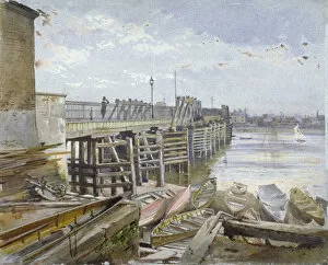 Battersea Bridge Collection: View of Battersea Bridge looking across the River Thames, London, 1885